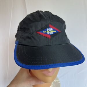 90s Ralph Lauren Polo Sport Black Nylon Hat Adjustable Made in USA RARE!